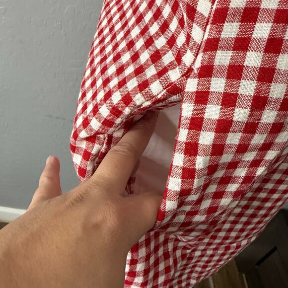The A&F Linen-Blend Button Skort, Red Gingham, XXSP - Picture 4 of 8